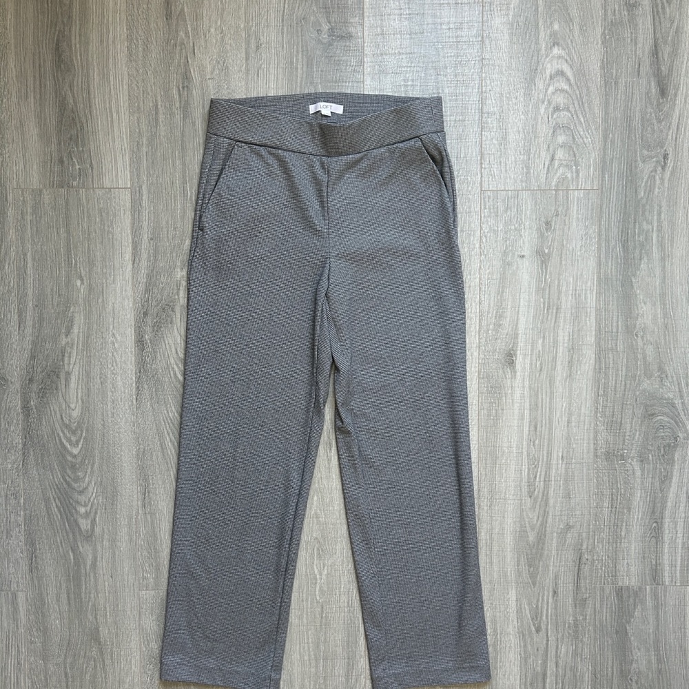 LOFT Gray Houndstooth Pull On Pants (M)